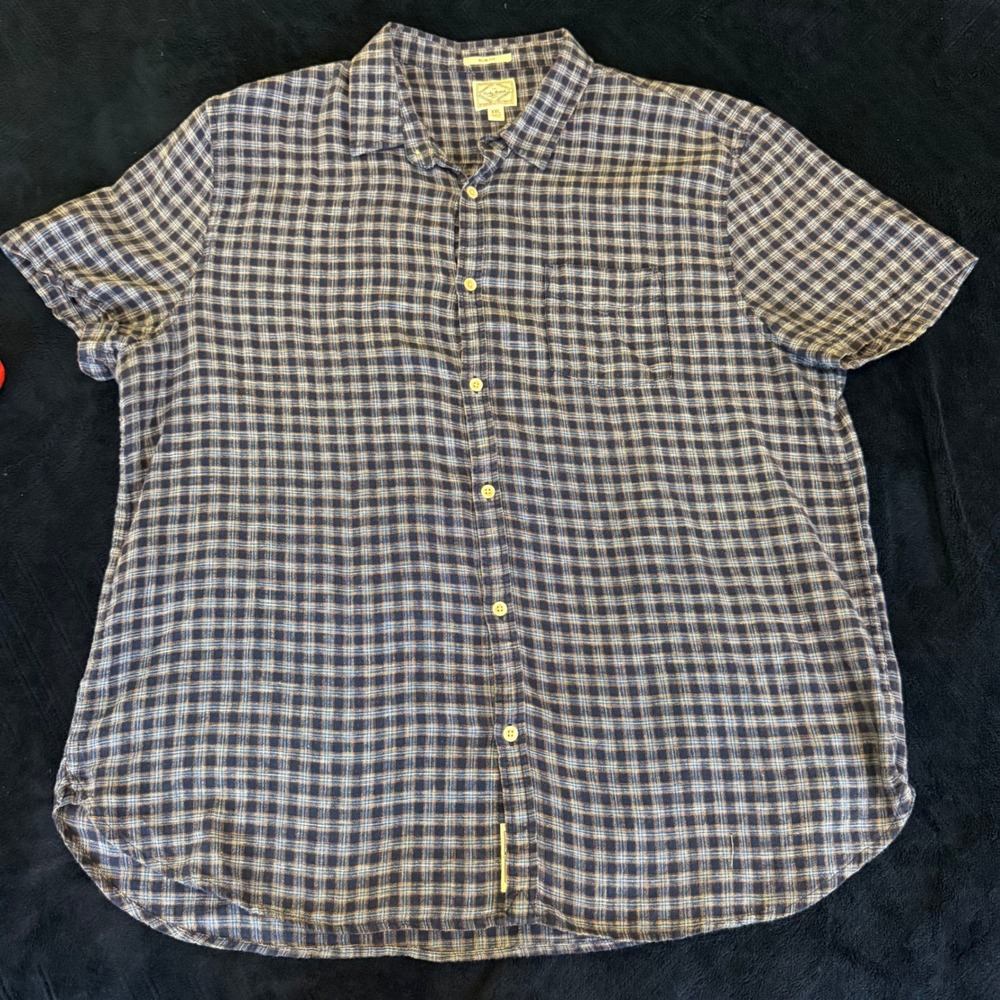 Lucky Brand Mens Blue Plaid Linen Blend Short Sleeve Slim Fit Button Down XXLY2K